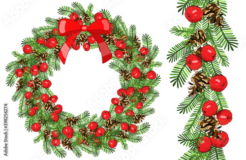 Vector festive wreath isolated on white background.