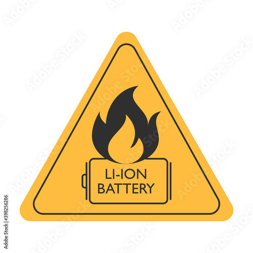Lithium Ion battery caution sign. Flat style. Isolated.