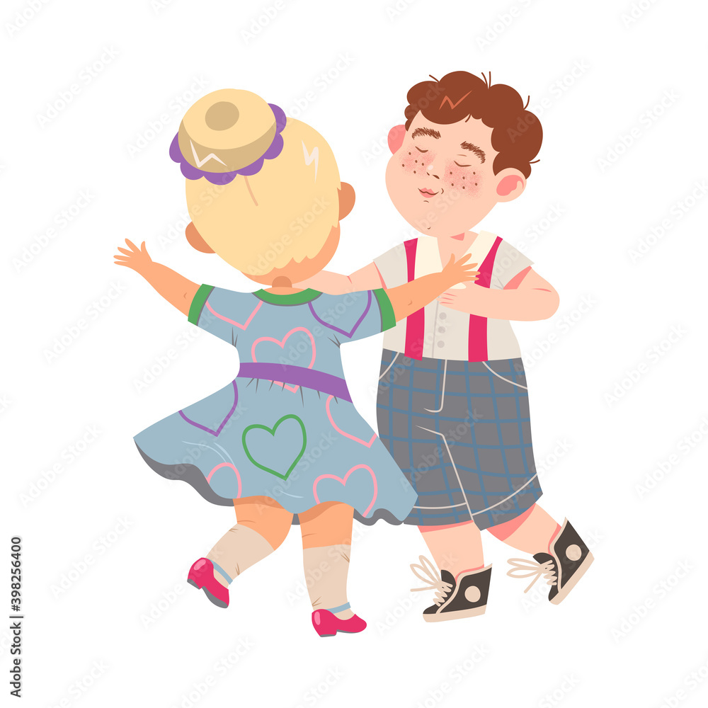 Funny Boy and Girl with Freckles Pair Dancing and Moving to Music Vector Illustration Funny Boy and Girl with Freckles Pair Dancing and Moving to Music Vector Illustration