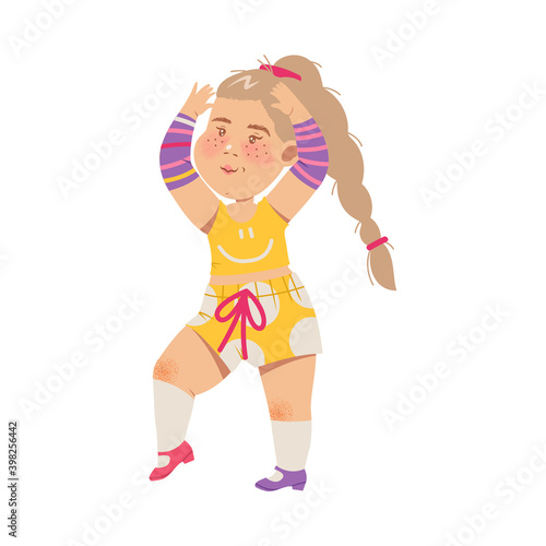 Energetic Girl with Braided Hair Performing Dancing Pas Vector Illustration