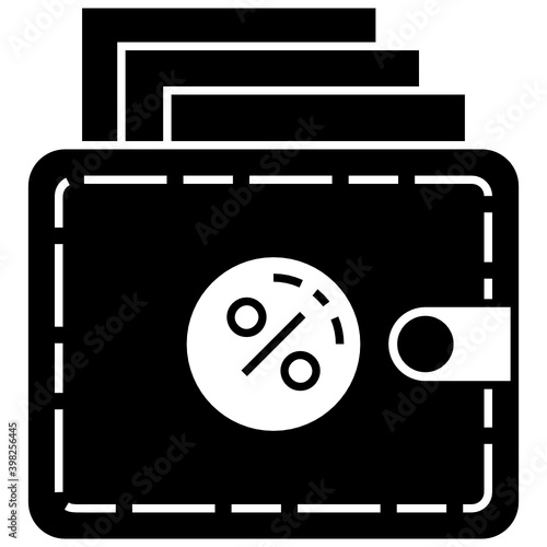 Negative income tax Concept, Income Tax Vector glyph Icon Design, Compulsory Financial charges and Taxation Symbol on White Background, Levy Sign, Mens Wallet with percentage Sign design