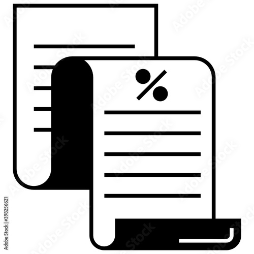 Bank Statement Concept, Folded Paper Document Vector Glyph Icon Design, Compulsory Financial charges and Taxation Symbol on White Background, Levy Sign