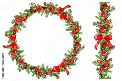 Vector festive wreath isolated on white background. Hand drawing illustration.