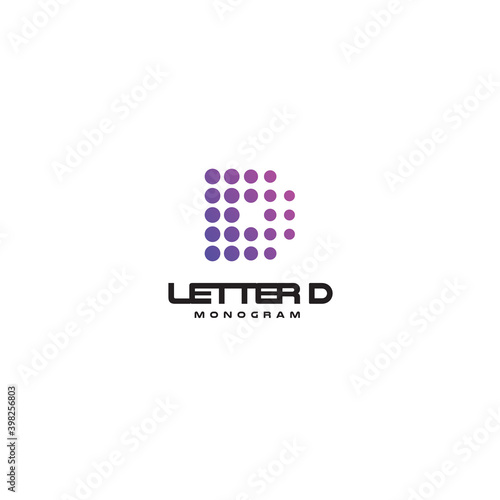 Letter D vector monogram template for digital startup. Dotted logo, emblem for busines