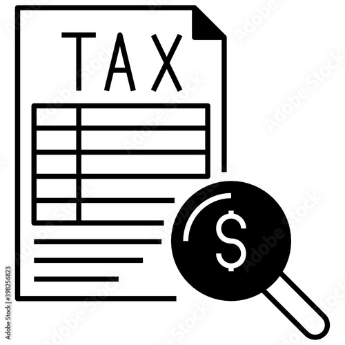Bill or Charges Deduction Verification Vector Glyph Icon Design, Compulsory Financial charges and Taxation Symbol on White Background, Levy Sign, Tax Audit Concept