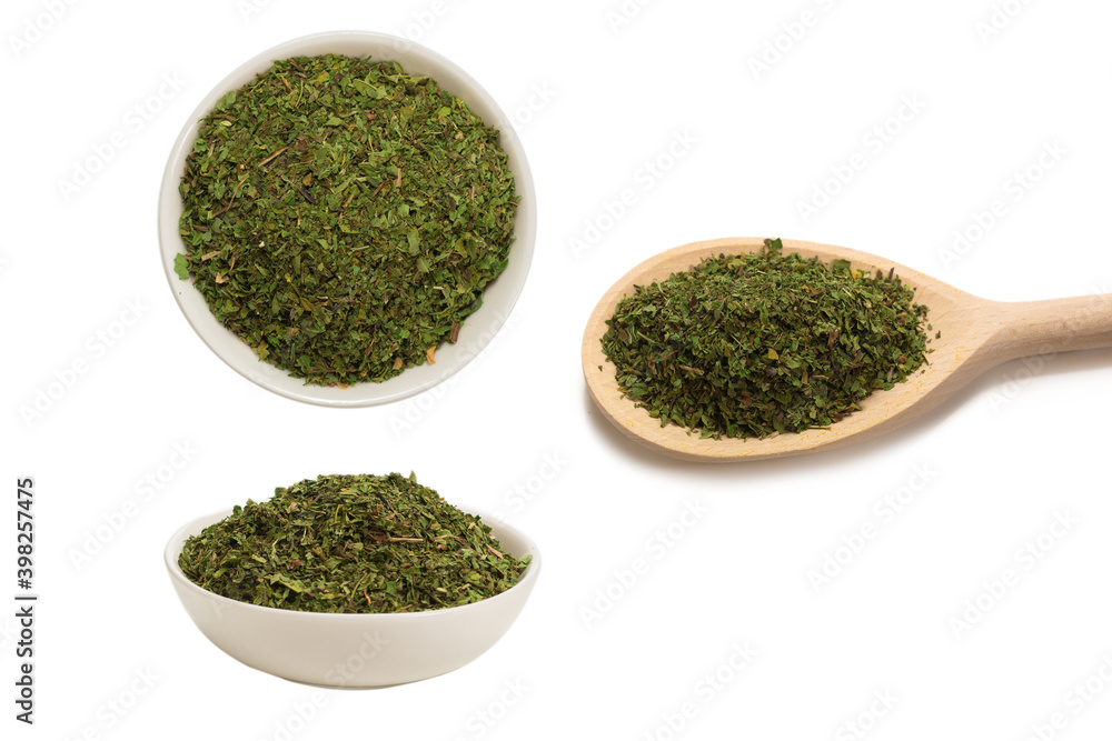 Dry mint in a bowl isolated. Dry mint in a bowl isolated.