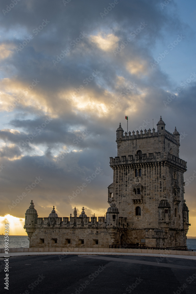 Belem tower in Lisbon, Portugal during sunstet