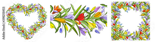 Set of floral templates. Endless horizontal pattern brush.