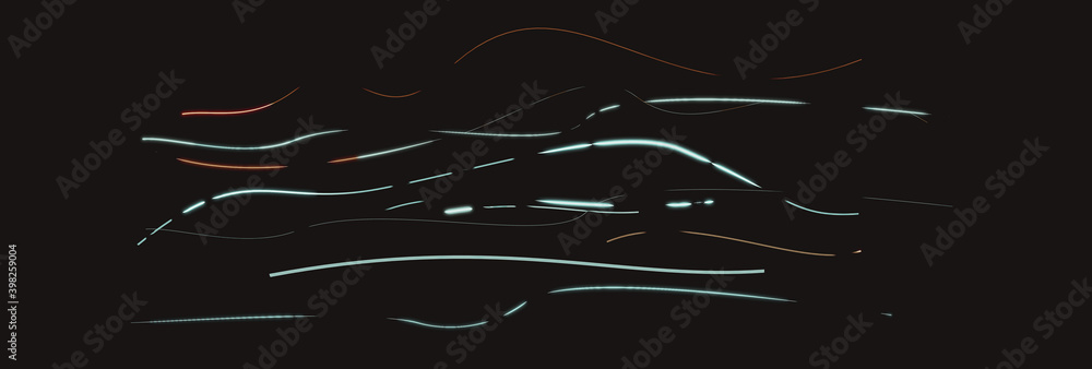 3d rendering of abstract glowing car lights in front of black background - obrazy, fototapety, plakaty 