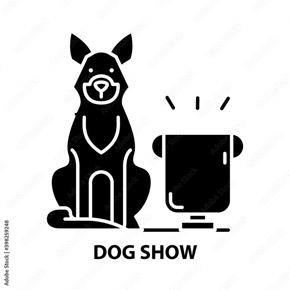 dog show icon, black vector sign with editable strokes, concept illustration