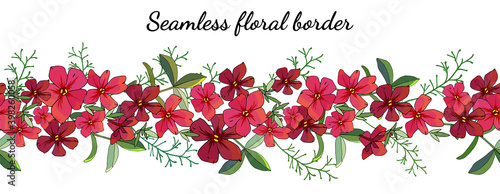 Seamless spring flower border isolated on white.