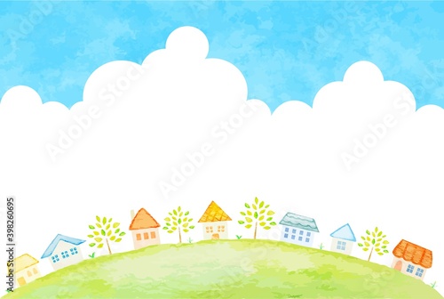 青空と街並みのイラスト