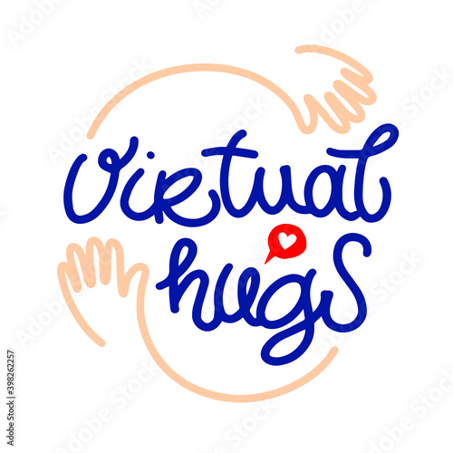 Valokuva Virtual hugs line icon, vector modern lettering with hugging arms