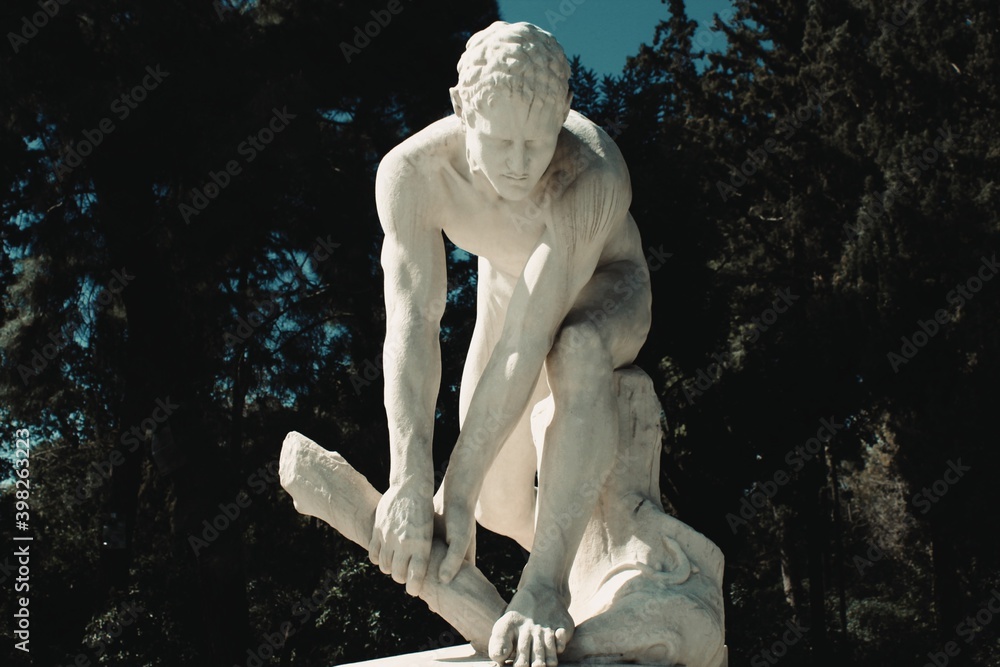 Obraz premium Copy of the Greek statue of the Discobolus, attributed to Myron of Eleutherae, 5th century BC - Athens, Greece, March 3 2020.