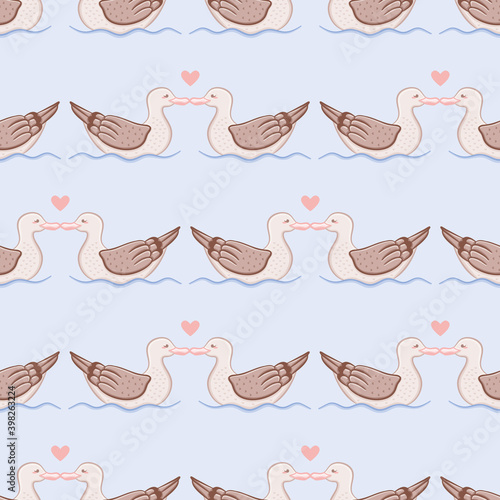 Seamless love seagull pattern vector. Valentines day aquatic bird illustration background.