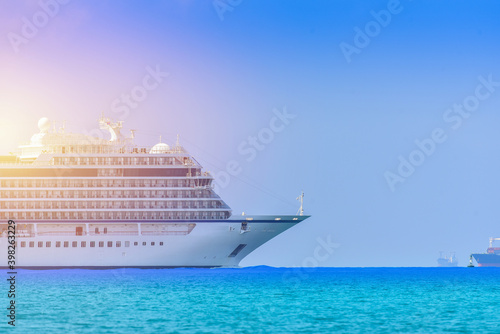 side boat of Cruise ship forward sailing in seawater blue. © TawanSaklay