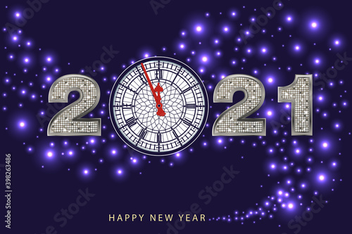 Carte de vœux 2021, présentant le cadran de l’horloge de Big-Ben juste avant le passage dans la nouvelle année.