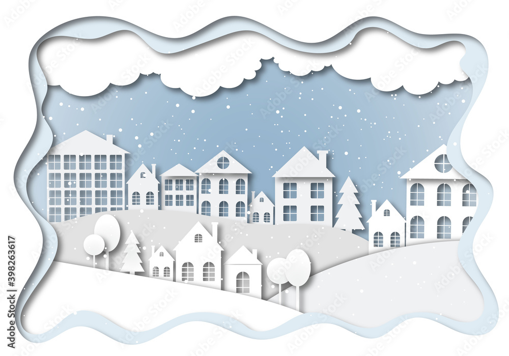 winter city in paper style