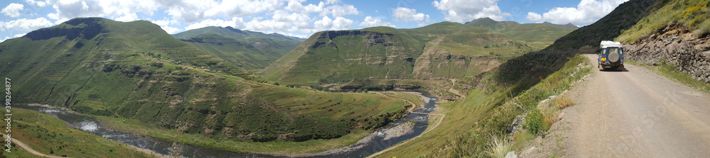 Mountain range scenery panorama in Lesotho