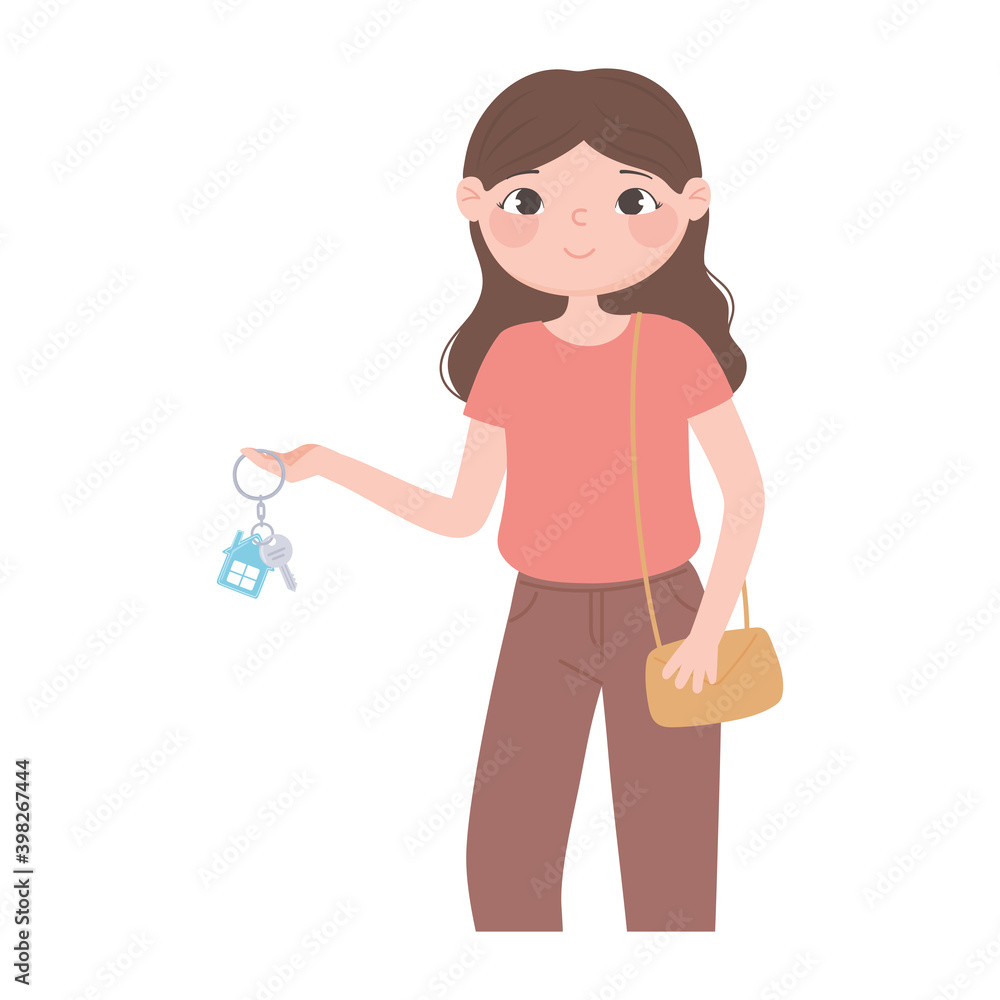 woman real estate agent holding keys from new home woman real estate agent holding keys from new home