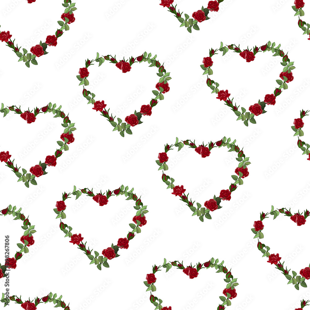 Vector heart frame of red roses flowers isolated on a white background. Vector heart frame of red roses flowers isolated on a white background.