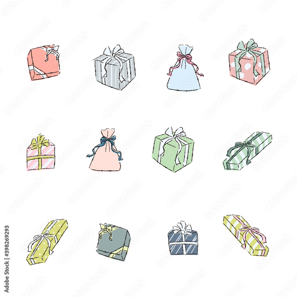 ラッピングをしたプレゼントの手描き風イラスト Stock Vector Adobe Stock