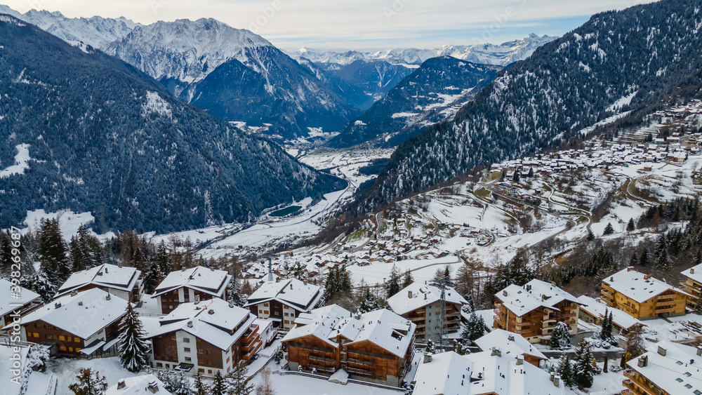 Snow-capped village of Verbier, Switzerland. 