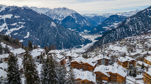 Snow-capped village of Verbier, Switzerland. 