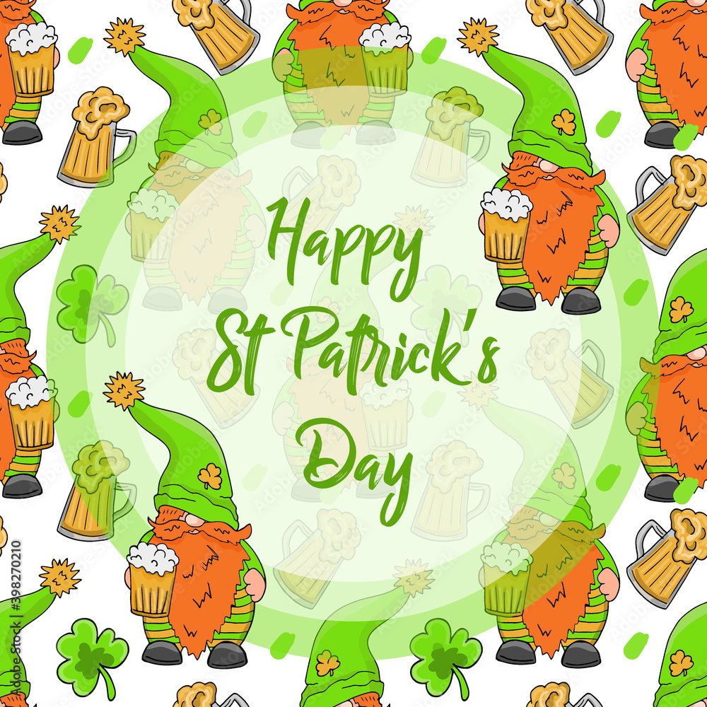 Fototapeta premium Happy St Patrick's Day Invitation Card with leprechaunts