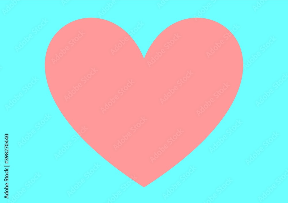 Concept of love, soft pink heart shape with soft blue background.