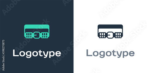 Logotype Hunting cartridge belt with cartridges icon isolated on white background. Bandolier sign. Hunter equipment, armament. Logo design template element. Vector.