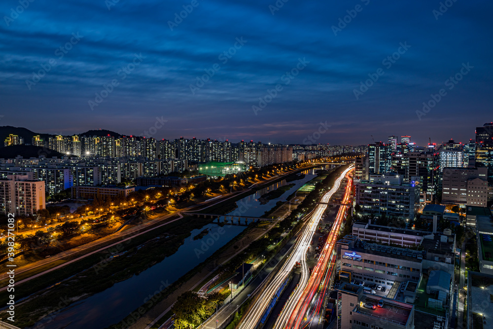 the night view of Anyangcheon Stream in Seoul