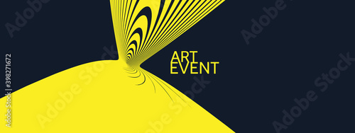 Art event invitation template. Abstract background made of distorted lines. Pattern with optical illusion. Psychedelic stripes. Vector illustration for brochure, flyer, card, banner or cover.
