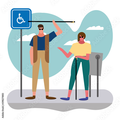 couple blind disable characters in the street