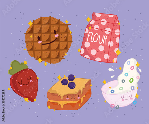 breakfast food fresh cartoon cute biscuit strawberry sandwich milk cereal