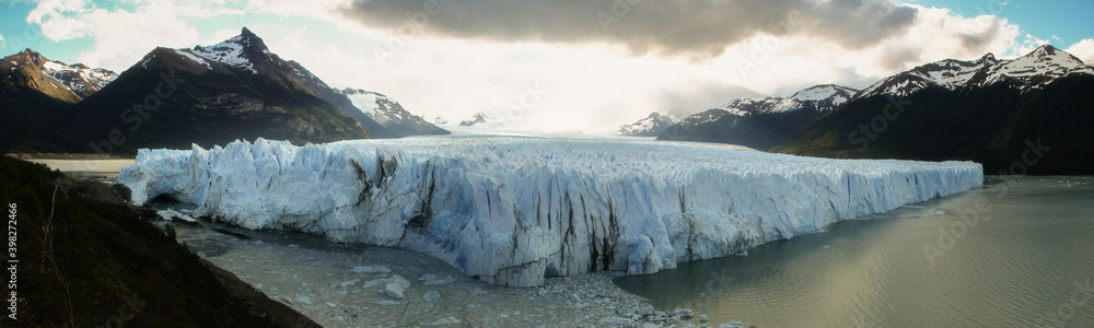View on the Perito Moreno Glacier and surroundings in Los Glaciares National Park in Argentina