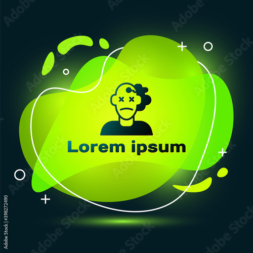 Black Murder icon isolated on black background. Body, bleeding, corpse, bleeding icon. Concept of crime scene. Abstract banner with liquid shapes. Vector.