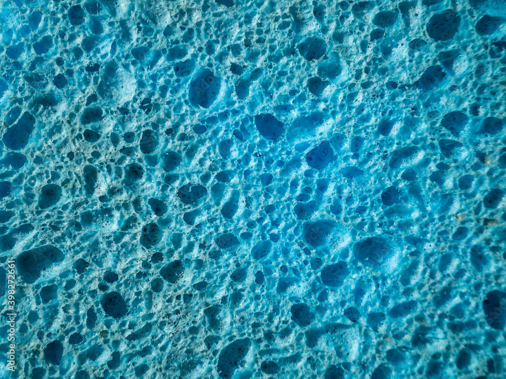 close up macro blue dish sponge