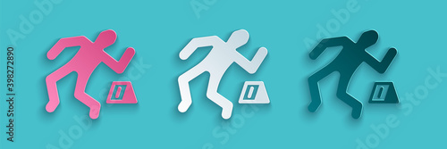 Paper cut Crime scene icon isolated on blue background. Paper art style. Vector.