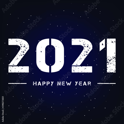 Happy New Year white grunge text. Vector illustration. Design element for posters, banners, flyers, greetings, invitation and gift car