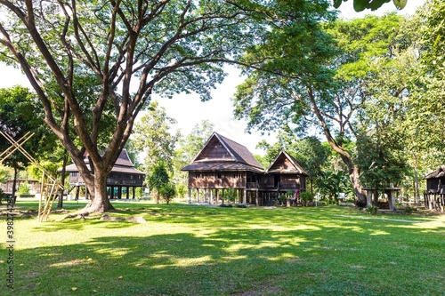 Fototapeta Naklejka Na Ścianę i Meble -  Traditional Thai style wooden house in the nature, ancient Thai house museum in Norhtern Thailand