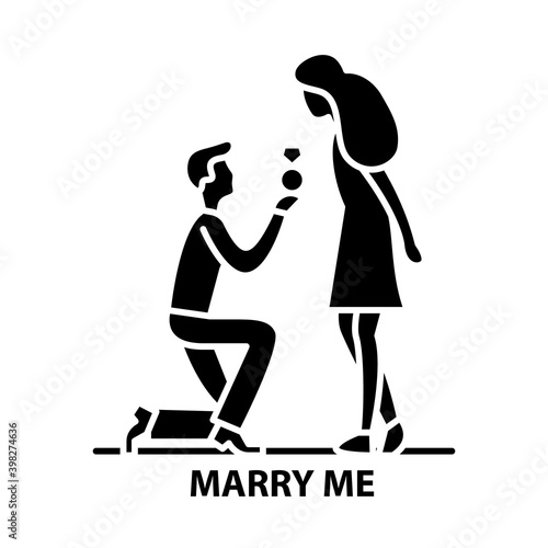 marry me icon, black vector sign with editable strokes, concept illustration