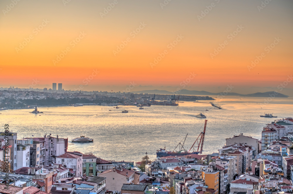 Istanbul, Panoramic view over the Bosphorus, HDR Image