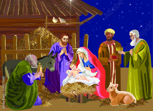 Birth of Jesus Christ. Gospel of Matthew or Luke. Сoming of the Savior. Adoration of the Magi. Celebrating Christmas. Nativity of Jesus in art. Madonna and Child. Newborn Messiah.