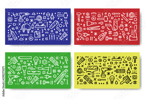 Construction icons vector banner. Building doodle icons