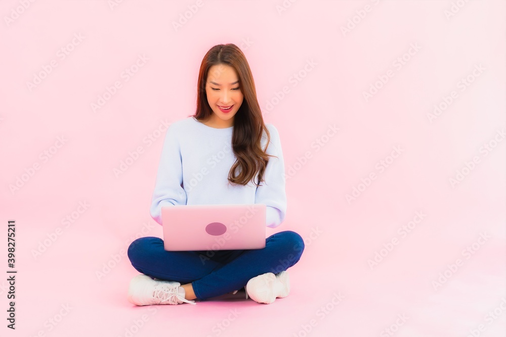 Portrait beautiful young asian woman use computer laptop Portrait beautiful young asian woman use computer laptop