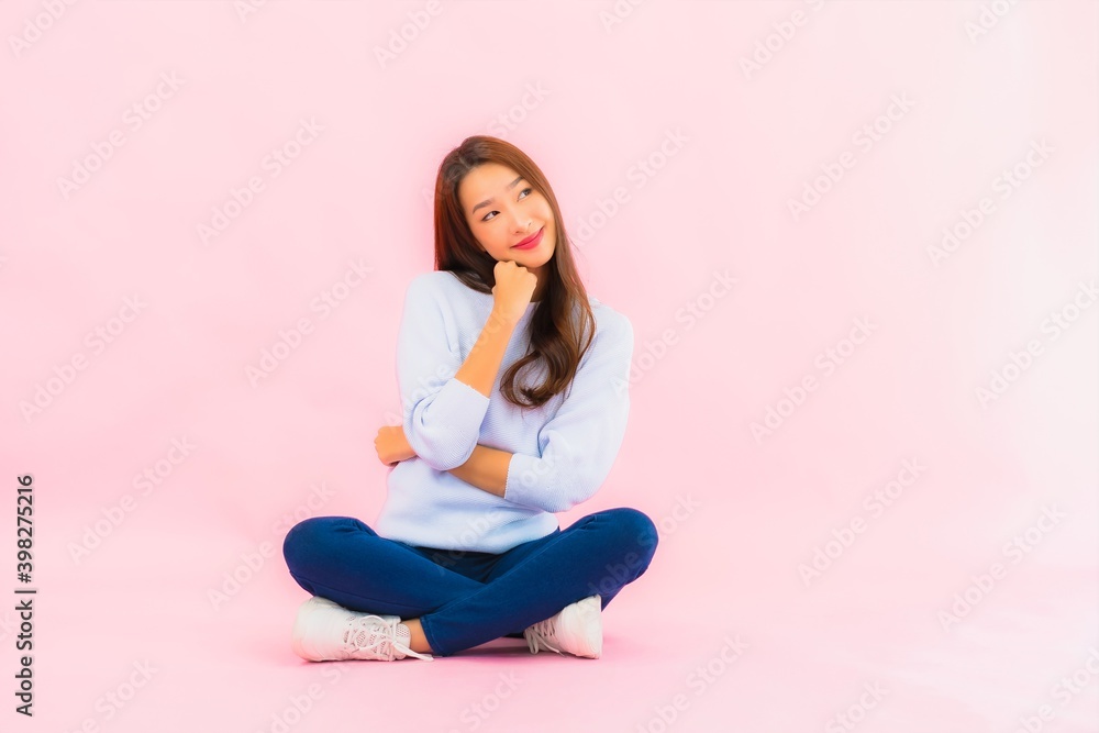 Portrait beautiful young asian woman sit on floor Portrait beautiful young asian woman sit on floor