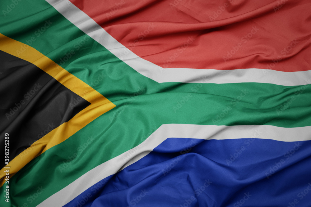 waving colorful national flag of south africa.