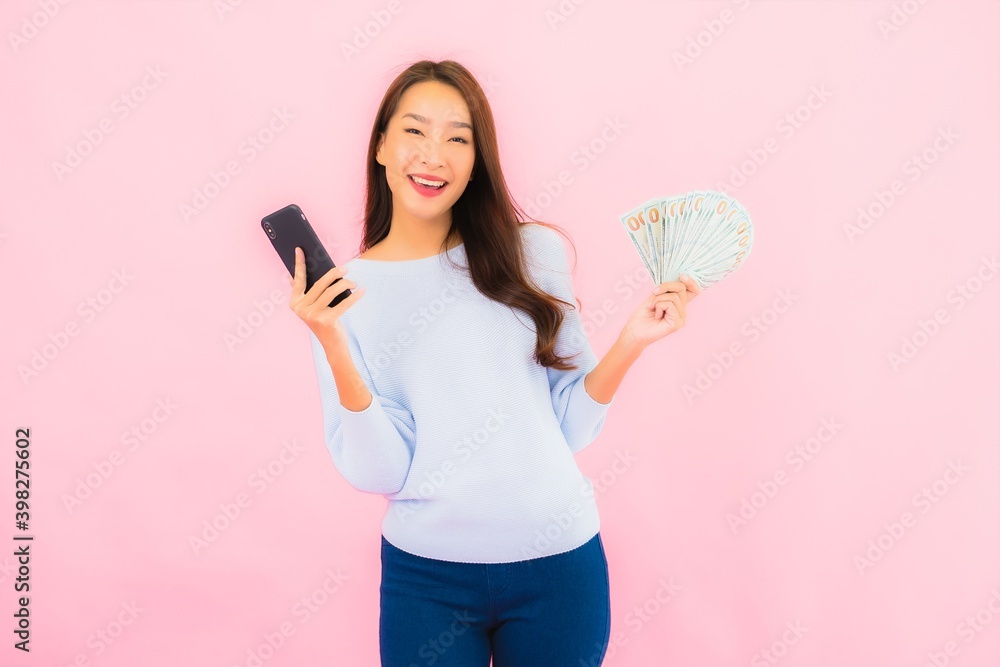 Portrait beautiful young asian woman with a lot of cash and money Portrait beautiful young asian woman with a lot of cash and money