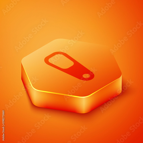 Isometric Pumice for feet icon isolated on orange background. Foot cleaning. Skin beauty cosmetology leg care. Orange hexagon button. Vector.